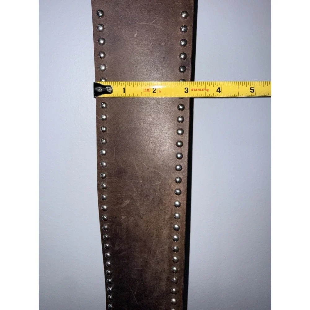 Vintage Ultra Wide Brown Belt Silver Studded Statement Waist‎ Cinch 39